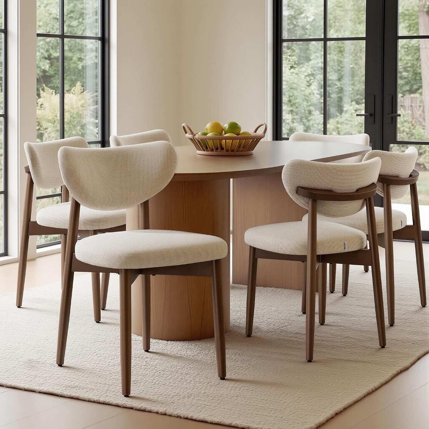 VASAGLE Wooden Dining Chairs Set of 2, Upholstered Kitchen Chairs with Solid Wood Legs, Ergonomic Curved Backrest, Built-in Handle, Mid Century Modern, for Kitchen Dining Vanity, Sage Green