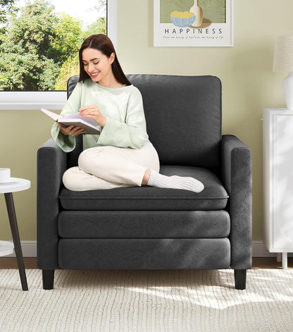 Welzona Sofa Accent Chair, 33" Reading Chair for Bedroom, Tool-Free Setup Living Room Accent Chairs, Comfy Arm Chairs Living Room, All-Wood Reading Nook, Beige — Grey / Standard