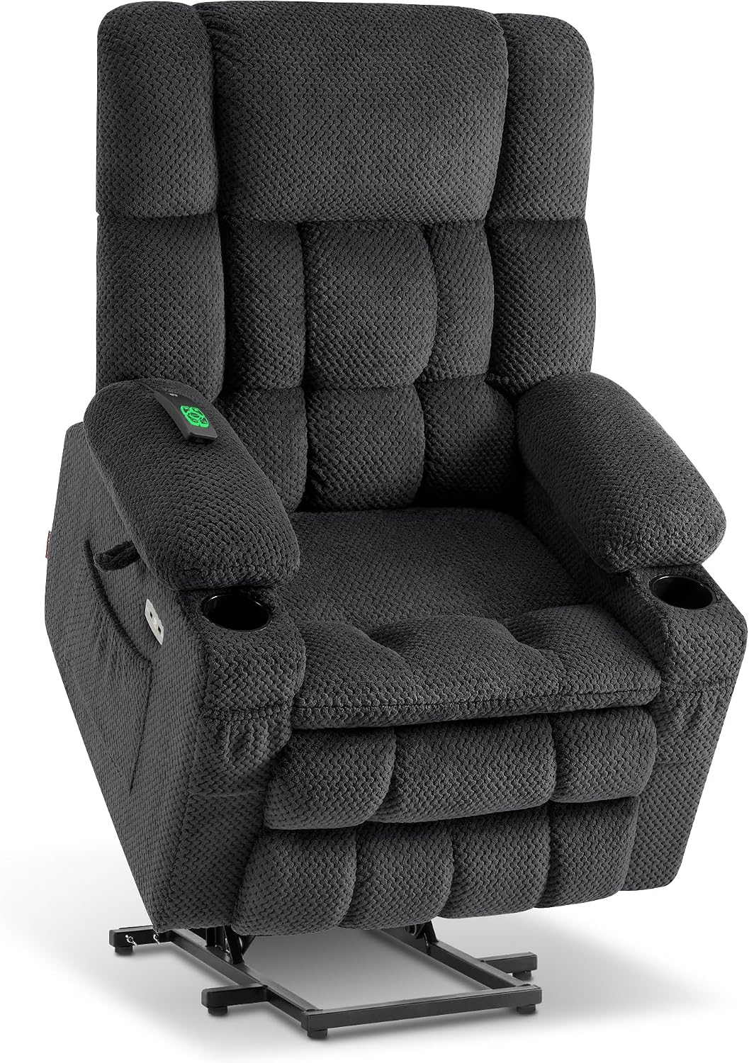 MCombo Dual Motor Power Lift Recliner Chair with Massage and Heat for Elderly People, Infinite Position, USB Ports, Cup Holders, Fabric 7890 (Medium, Dark Gray)