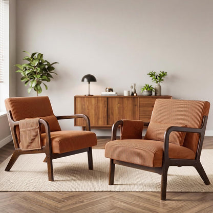DUMOS Mid Century Modern Accent Chair, Upholstered Armchair with Lumbar Pillow and Solid Wood Frame, Comfy Reading Chair for Small Living Room, Bedroom, Guest Room, Navy Blue