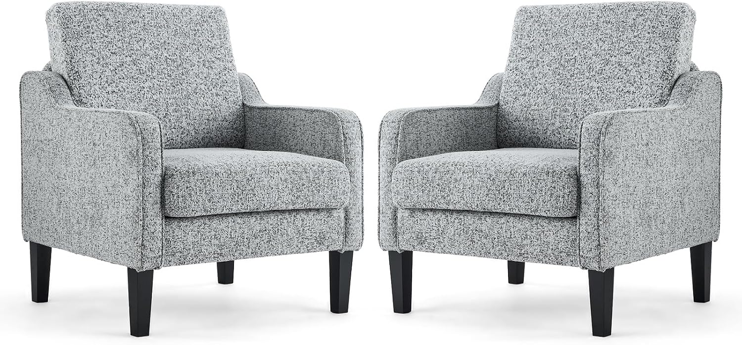 VINGLI Modern Accent Chairs Set of 2, Beige Living Room Chairs Comfy Armchair for Bedroom, Upholstered Sofa Chair Reading Chair for Small Spaces, Apartment, Waiting Room — 2 / Texture Gray