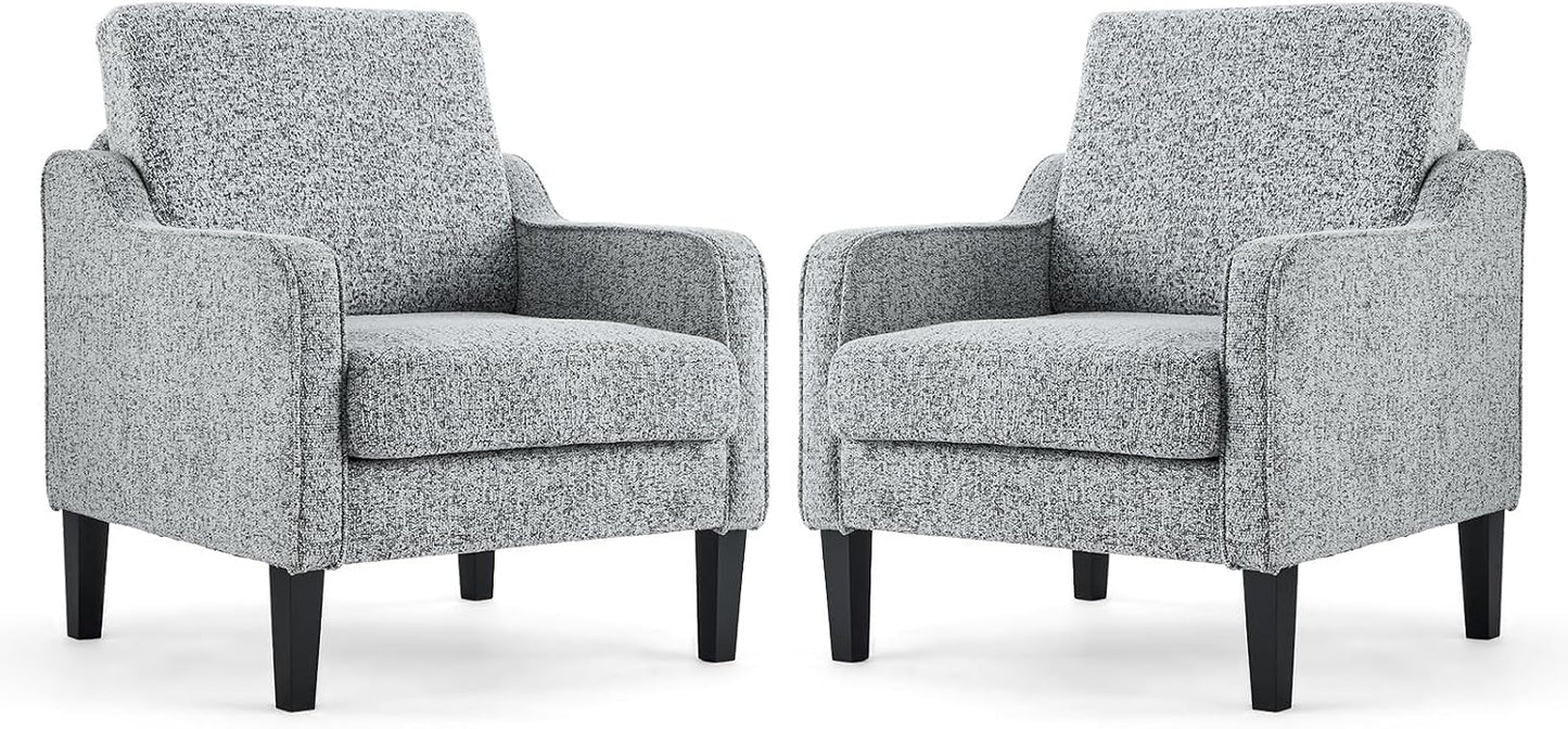VINGLI Modern Accent Chairs Set of 2, Beige Living Room Chairs Comfy Armchair for Bedroom, Upholstered Sofa Chair Reading Chair for Small Spaces, Apartment, Waiting Room — 2 / Texture Gray
