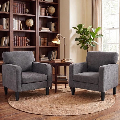 DUMOS Dark Grey Modern Accent Chairs for Living Room, Corner Chairs for Adults, Reading Armchair with Armrest and Backrest, Comfy Lounge Seating for Bedroom Reception Waiting Room