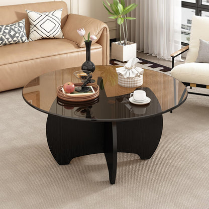 31.5'' Round Coffee Table with Tempered Glass Top, Modern Center Table for Small Spaces - Sturdy Black Board Frame, Simple Design for Living Room, Home, Office - Easy Assembly. — Black (6)
