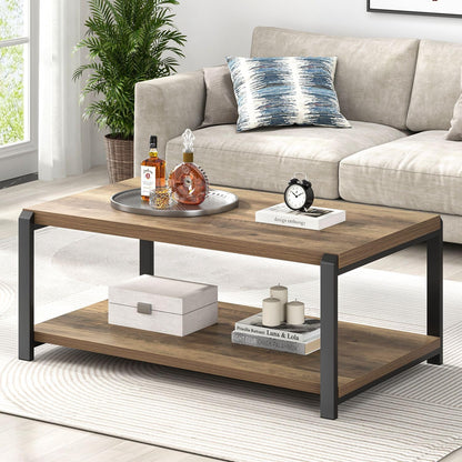 EXCEFUR Modern Coffee Table, Industrial Wood and Metal Center Table, Cocktail Tea Tables for Living Room, Rustic Brown — Rustic Oak