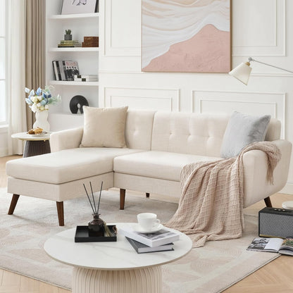 Tbfit Linen Fabric Single Sofa, Accent Chair, Mid Century Modern Armchair for Living Room, Bedroom Button Tufted Upholstered Comfy Reading Sofas, Beige