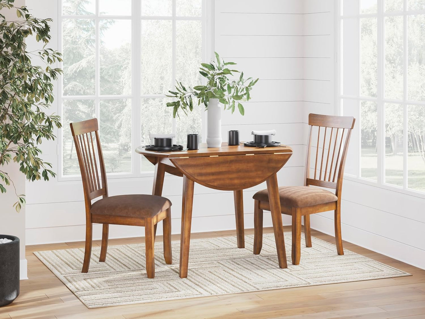 Signature Design by Ashley Berringer | Spindle Back 18" Dining Chairs (Set of 2) – Rustic Light Brown with Upholstered Cushioned Seat — Light Brown (12)