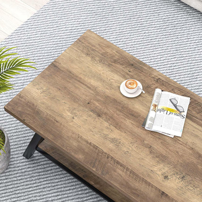 EXCEFUR Modern Coffee Table, Rectangle Center Table for Living Room with Storage Shelf, Industrial Wood and Metal Cocktail Tea Table, Rustic Oak, 47 Inch — Rustic Oak (4)