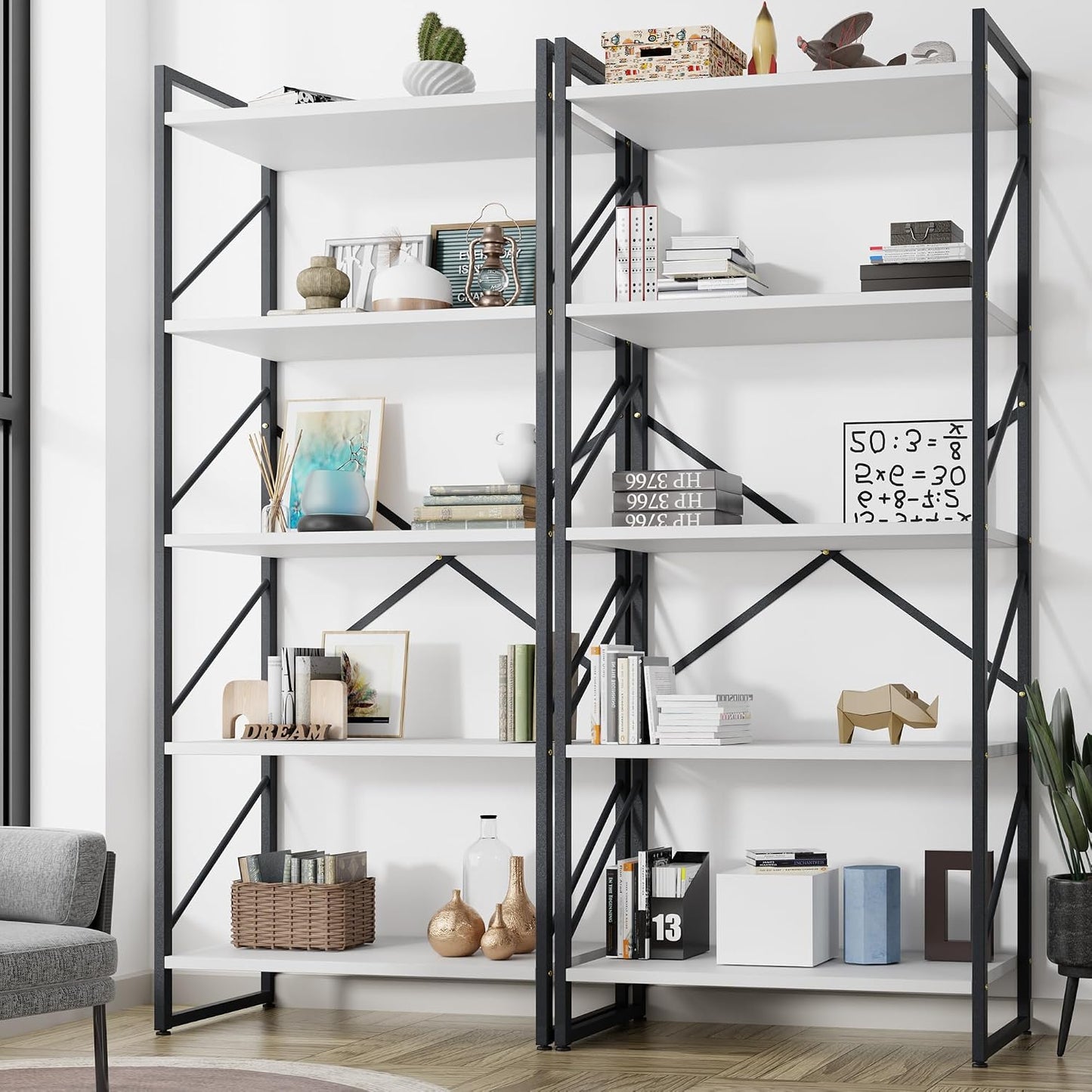 Shintenchi 5 Tiers Bookshelf, Classically Tall Bookcase Shelf, Industrial Book Rack, Modern Book Holder in Bedroom/Living Room/Home/Office, Storage Rack Shelves for Books/Movies-Rustic Brown
