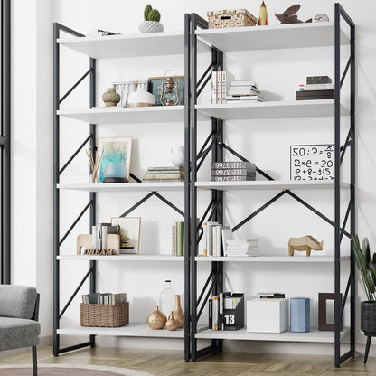 Shintenchi 5 Tiers Bookshelf, Classically Tall Bookcase Shelf, Industrial Book Rack, Modern Book Holder in Bedroom/Living Room/Home/Office, Storage Rack Shelves for Books/Movies-Rustic Brown
