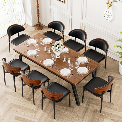 YaFiti Mid Century Dining Chairs Set of 4 with Walnut Bentwood, Greige | Ergonomic Walnut Backrest, Upholstered Waterproof PU Leather Seat, Stable Metal Legs, Adjustable Footpads, Apartment Friendly — Black Pu / 8