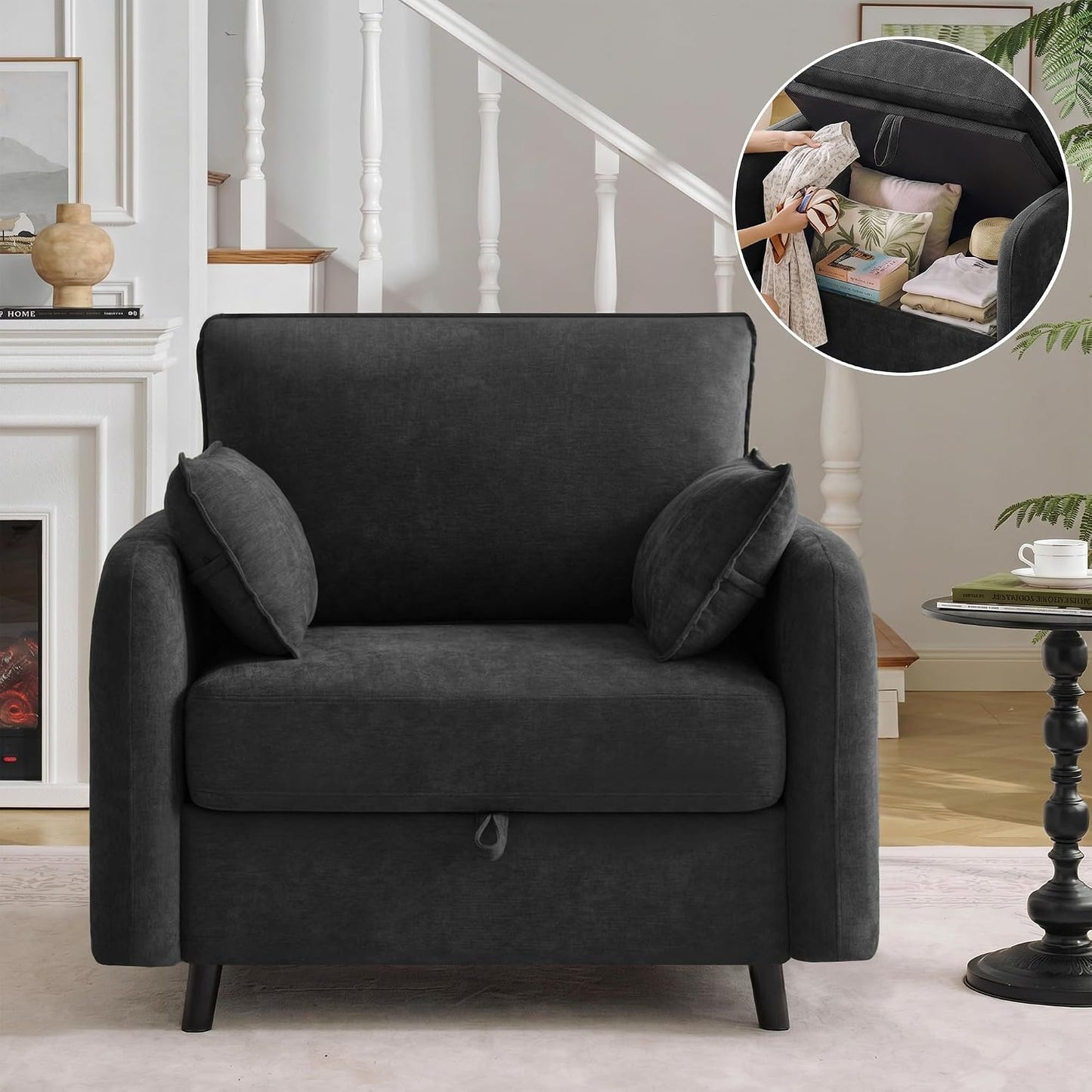 41" Oversized Accent Chair with Storage, Single Sofa for Living Room Beige | Modern Accent Chairs with Storage, Deep Seat Armchair Upholstered Comfy Reading Chair for Living Room, Bedroom, Chenille