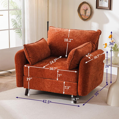 Rexulqo Oversized Accent Chair with All Seats Storage,Comfy Living Room Chairs with 2 Throw Pillow,Upholstered Mid-Century Armchair,24.5'' Deep Seat,Reading Chair for Bedroom,Office,Chenille,Orange — 1*Chair / Orange-red (7)