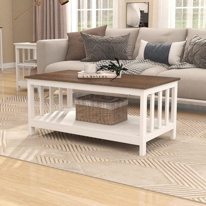 ChooChoo Mission Coffee Table, Black Wood Living Room Table with Shelf, 40 Black — White / 22"D x 39.9"W x 18.1"H