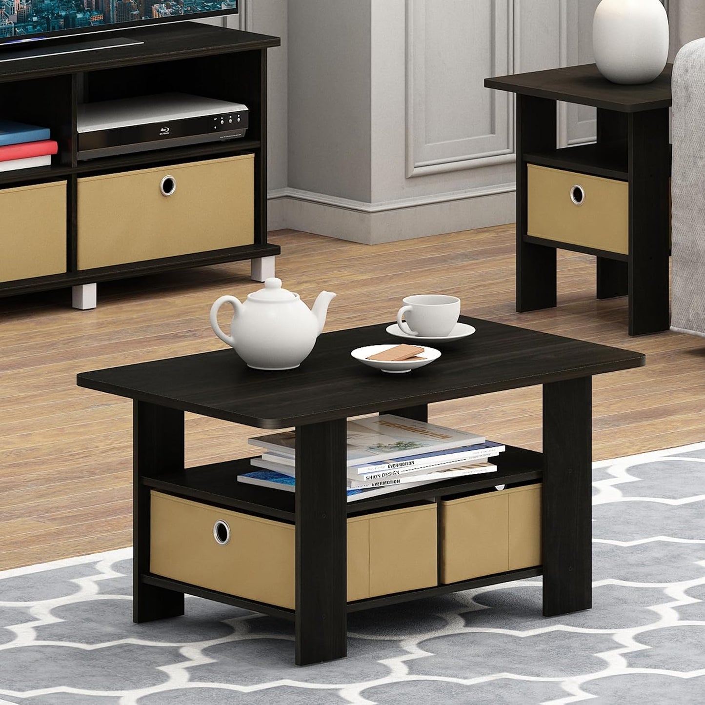 Furinno Coffee Table with Bins, Espresso/Brown — Espresso/Brown / 2 Bin (9)
