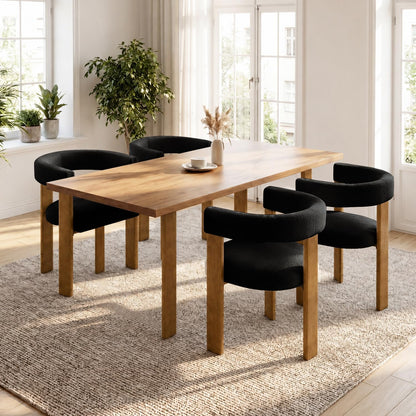 VIRRMO Boucle Dining Chair Set of 4 Corduroy Upholstered Dining Room Chairs Kitchen Chairs with Metal Legs Mid Century Modern Chair for Dining Room, Kitchen (Cream, 4) — Wood-black / 4