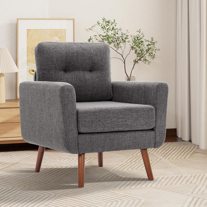 Tbfit Linen Fabric Single Sofa, Accent Chair, Mid Century Modern Armchair for Living Room, Bedroom Button Tufted Upholstered Comfy Reading Sofas, Beige