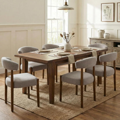 VKNOW Wooden Dining Chairs Set of 4, Modern Upholstered Dining Room Chairs with Walnut Wood Legs and Curved Backrest, Fabric Kitchen Chairs for Farmhouse/Living Room/Dining Room, Green — Set of 6 / Brown