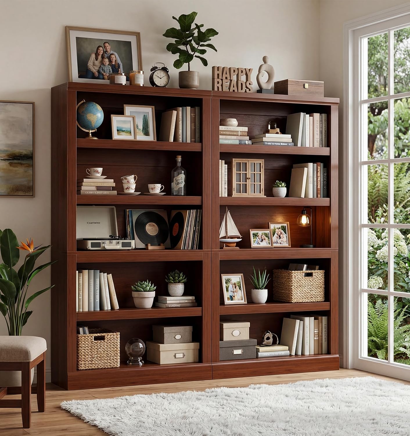 Unikito Bookshelf, 5 Tier Book Shelf, 71 Inch Tall Bookcase with Adjustable Shelves, Open Storage Book Case Organizer, Freestanding Display Shelf Stand for Living Room, Home Office, Bedroom, Cherry — 5-tier / Cherry (2)