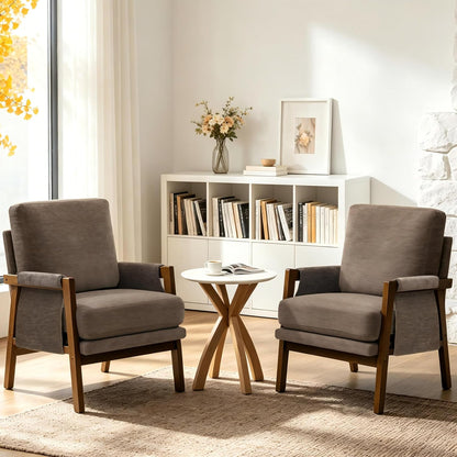 RNKSFX Cream Accent Chair for Bedroom & Living Room, Mid Century Modern Accent Arm Chair, Upholstered Anthropologie Accent Chair with Solid Wood Frame, Fabric