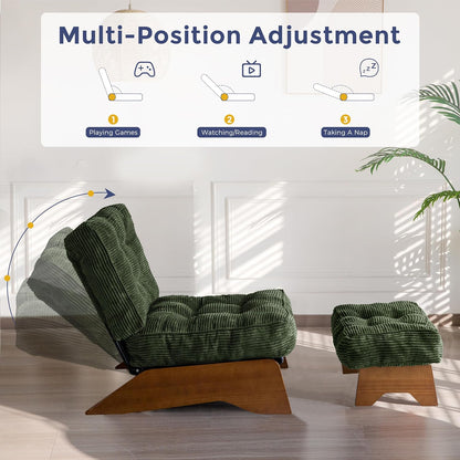 MAXYOYO Accent Chair with Ottoman Adjustable Backrest, Tufted Living Room Chair Upholstered Lounge Chair with Footrest Set, Modern Chair Cozy Reclining Chair for Reading Room, Green — Corded-green / Large (4)