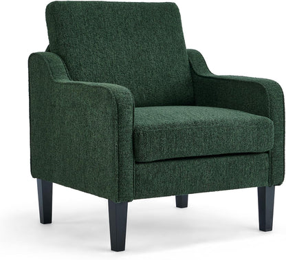 VINGLI Accent Chair for Living Room Chairs Olive Green Reading Chair for Bedroom Scooped Arm Chair Mid Century Modern Accent Chairs Upholstered Comfy Chair for Apartment, Waiting Room — 1 / Dark Green