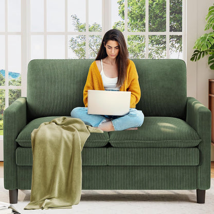 Welzona Sofa Accent Chair, 33" Reading Chair for Bedroom, Tool-Free Setup Living Room Accent Chairs, Comfy Arm Chairs Living Room, All-Wood Reading Nook, Beige — Cord Green / cloud loveseat