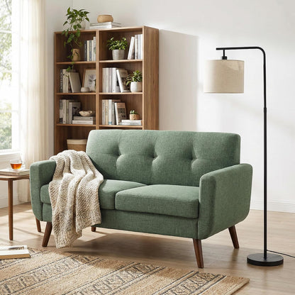 Tbfit Linen Fabric Single Sofa, Accent Chair, Mid Century Modern Armchair for Living Room, Bedroom Button Tufted Upholstered Comfy Reading Sofas, Beige
