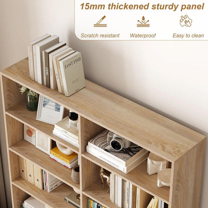 FACBOTALL Bookshelf and Bookcase, 6-Tier Double Wide Bookshelves,Freestanding Display Storage Shelves, Tall Bookcases for Home Decor Bedroom, Living Room, Home Office, Light Oak — Light Oak (5)