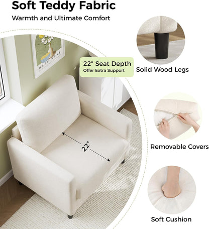 Welzona Sofa Accent Chair, 33" Reading Chair for Bedroom, Tool-Free Setup Living Room Accent Chairs, Comfy Arm Chairs Living Room, All-Wood Reading Nook, Beige — Beige / Standard (3)