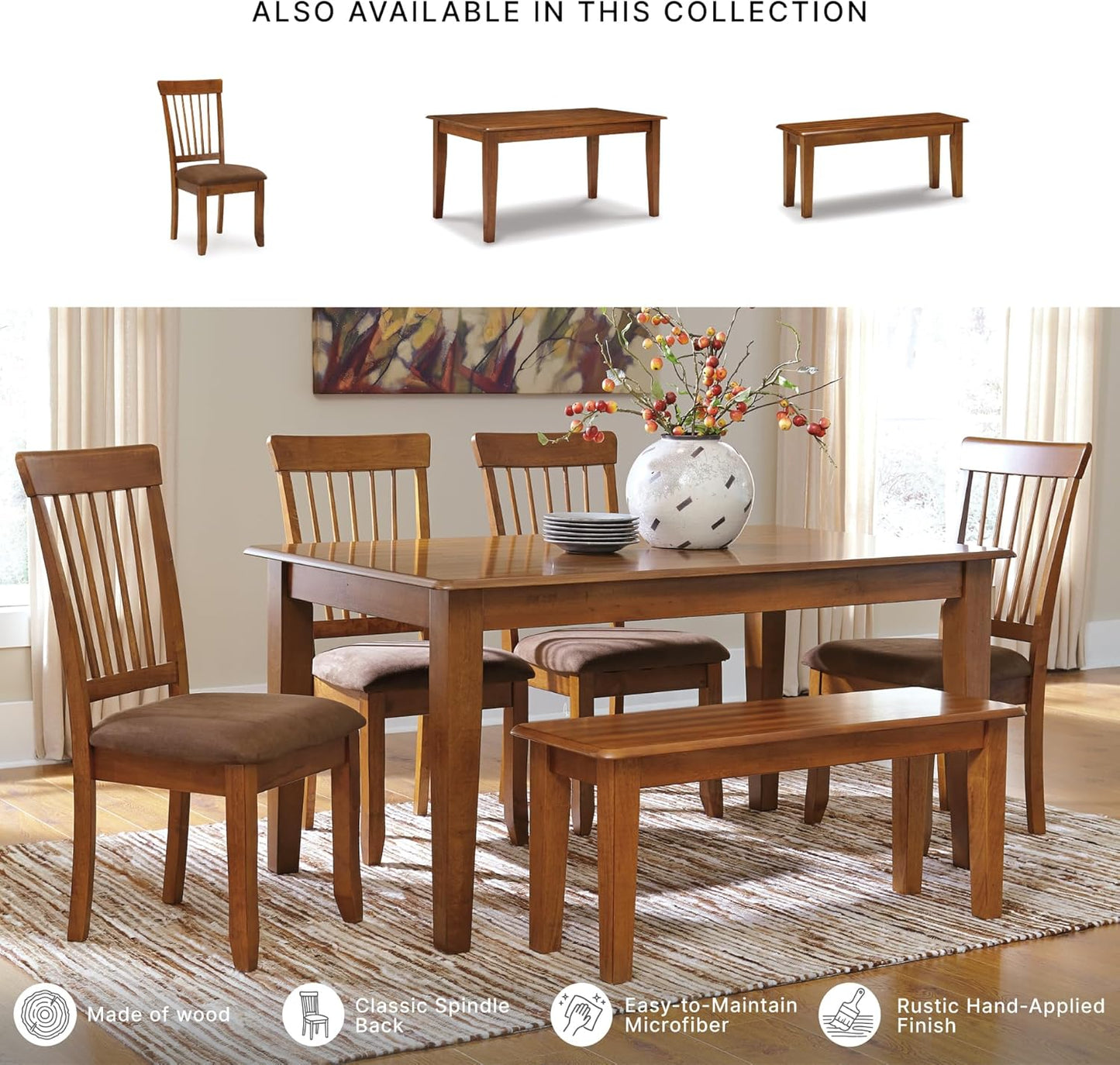 Signature Design by Ashley Berringer | Spindle Back 18" Dining Chairs (Set of 2) – Rustic Light Brown with Upholstered Cushioned Seat — Light Brown (10)