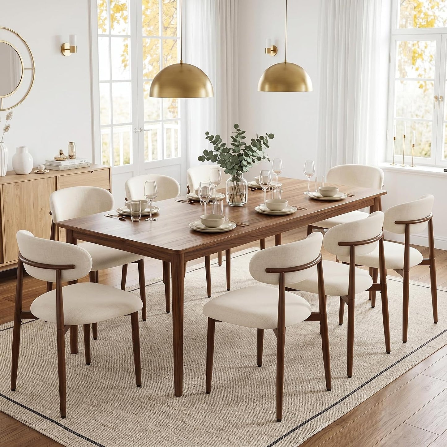 UVV Dining Chairs Set of 4, Metal Kitchen Chairs with Modern Fabric Upholstered for Dining Room, Beige