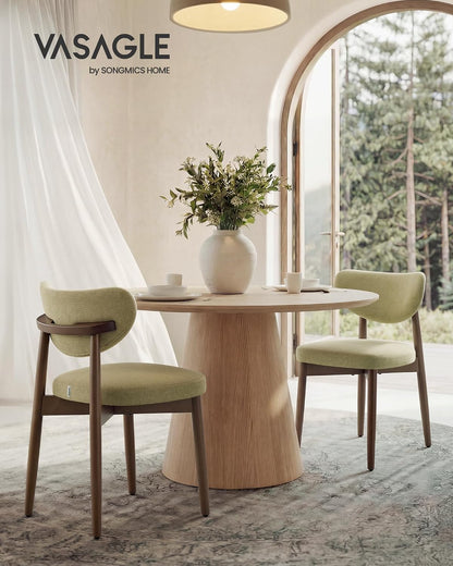 VASAGLE Wooden Dining Chairs Set of 2, Upholstered Kitchen Chairs with Solid Wood Legs, Ergonomic Curved Backrest, Built-in Handle, Mid Century Modern, for Kitchen Dining Vanity, Sage Green — Sage Green / Set of 2 (3)