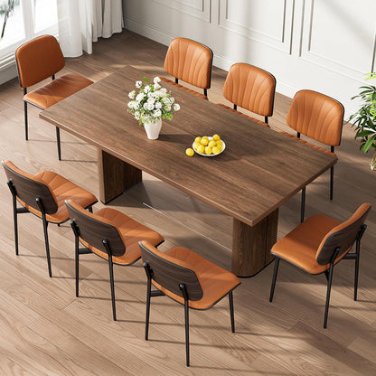 Dining Chairs Set of 4, Mid-Century Modern Upholstered PU Leather Chairs | with Walnut Bentwood Back and Metal Legs Adjustable Feet for Kitchen Dining Room, Black Shell Strips — Orange Shell Strips / 8