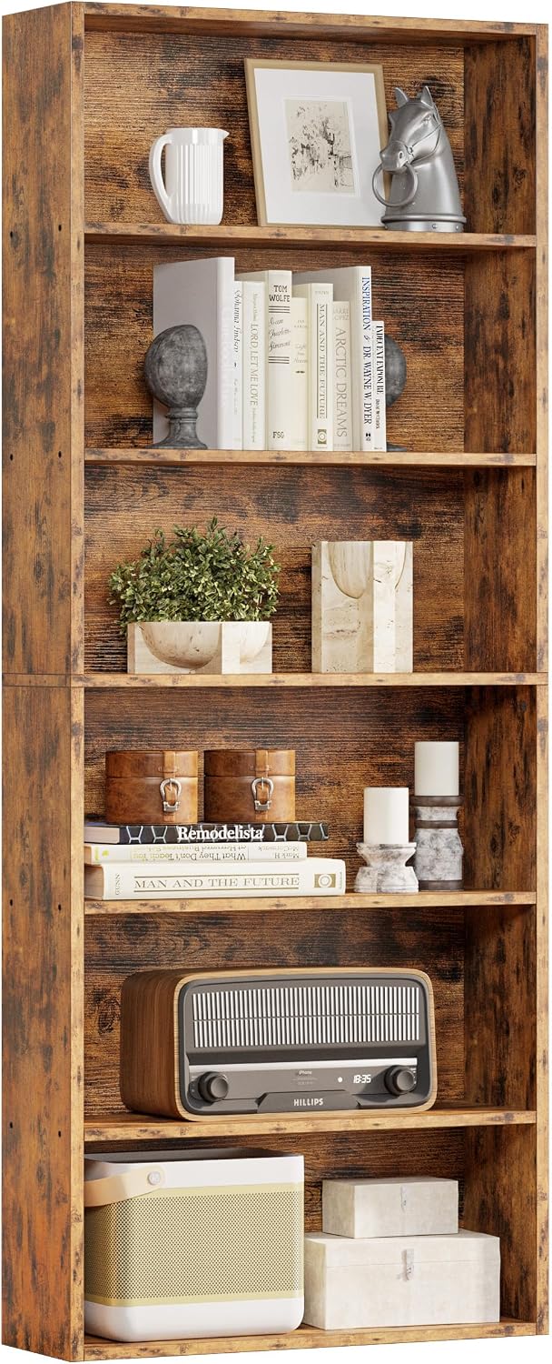 IRONCK Bookshelves and Bookcases Floor Standing 6 Tiers Display Storage Shelves 70 in Tall Bookcase Home Decor Furniture for Home Office, Living Room, Bed Room — Vintage Brown