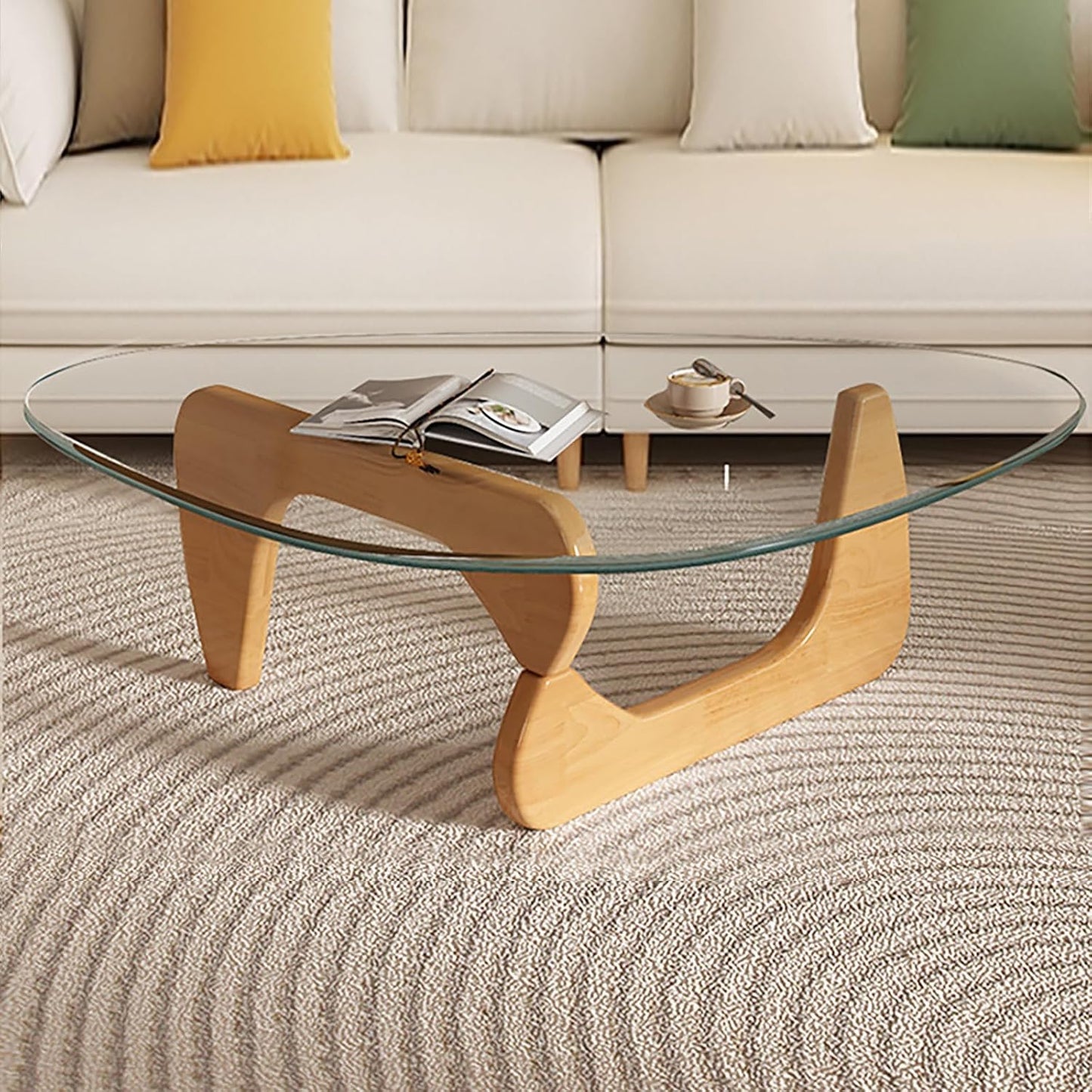 Modern Glass Coffee Table, Mid Century Small Coffee Table, Coffee Table for Living Room,Suitable for Bedroom Living Room Reception Office Tables (Walnut/Transparent, Small)
