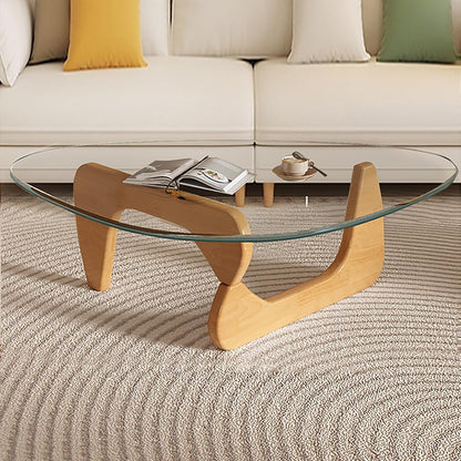 Modern Glass Coffee Table, Mid Century Small Coffee Table, Coffee Table for Living Room,Suitable for Bedroom Living Room Reception Office Tables (Walnut/Transparent, Small)