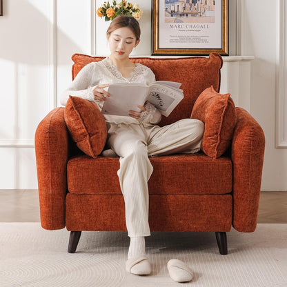Rexulqo Oversized Accent Chair with All Seats Storage,Comfy Living Room Chairs with 2 Throw Pillow,Upholstered Mid-Century Armchair,24.5'' Deep Seat,Reading Chair for Bedroom,Office,Chenille,Orange — 1*Chair / Orange-red