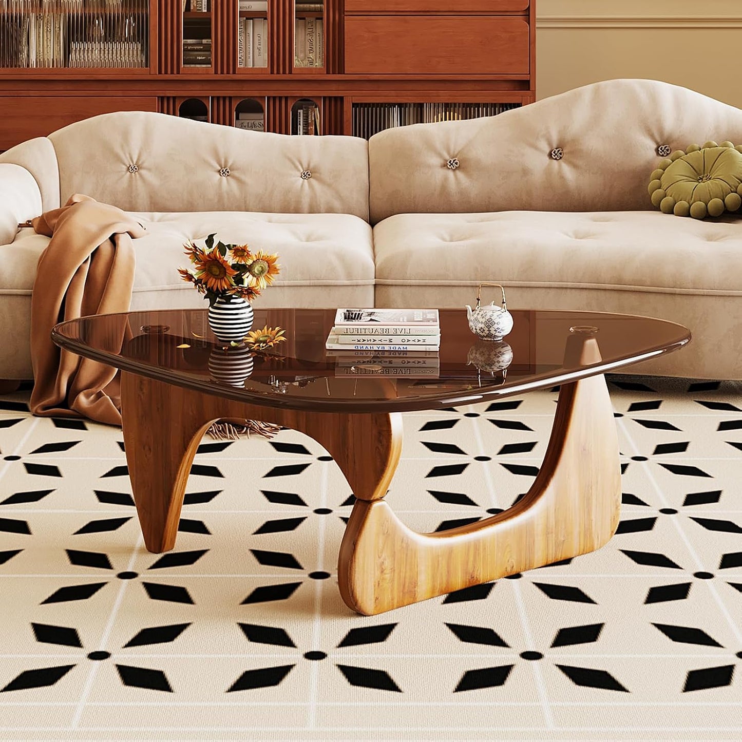 Coffee Table for Living Room Mid Century Modern Center Table with Glass Top and Wood, 36 Inch, Brown/Walnut — Brown/Walnut / 36 Inch (8)