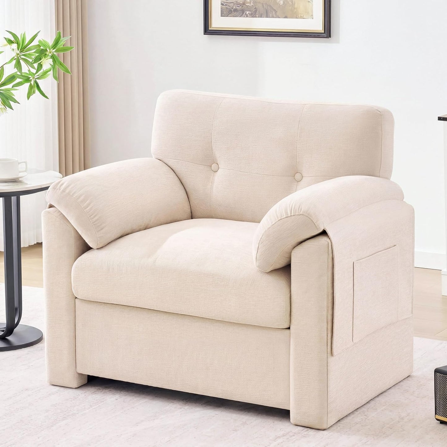 Howjoe Chenille Oversized Armchair, 38.6" Wide Accent Chairs for Living Room & Bedroom Modern Lounge Chair, Upholstered Mid-Century Reading Chair, Comfy Living Room Chair, Single Sofa Chair, Beige — Lvory / 1 Pack