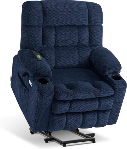 MCombo Dual Motor Power Lift Recliner Chair with Massage and Heat for Elderly People, Infinite Position, USB Ports, Cup Holders, Fabric 7890 (Medium, Dark Gray)