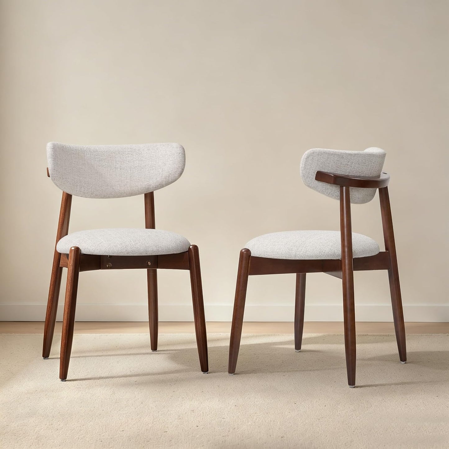 CHUN YI Dining Chairs Set of 4, Upholstered Wooden Dining Room Chairs, Mid Century Modern Fabric Kitchen Chair with Ergonomic Curved Backrest, Beige (Only Chairs) — Round-oatmeal / Set of 2