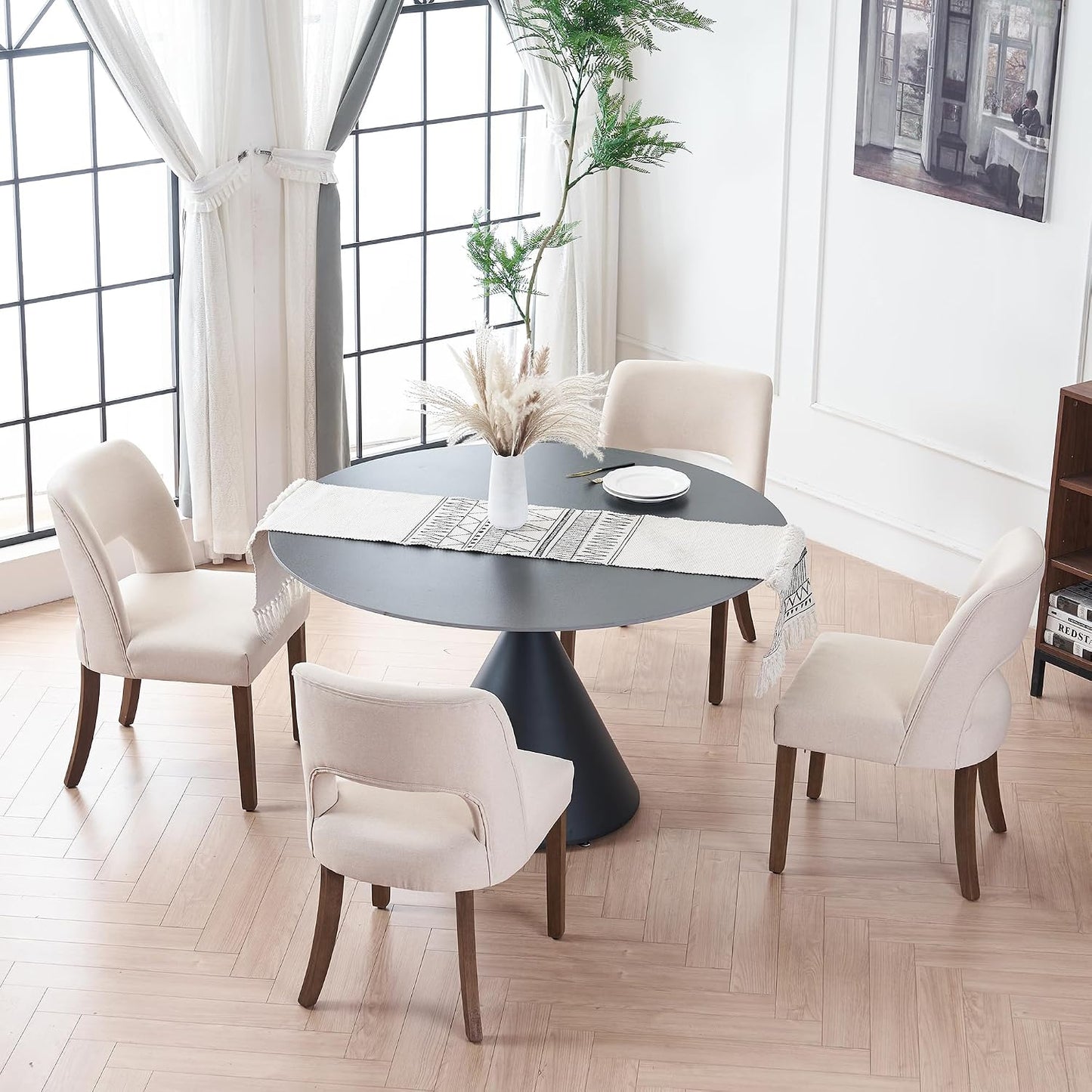 VKNOW Dining Chairs Set of 4, Fabric Dining Chairs, Green | Modern Mid-Century Upholstered Farmhouse Dinner Chair for Kitchen Dining Room Restaurant, Easy Assembly — Beige / Set of 4