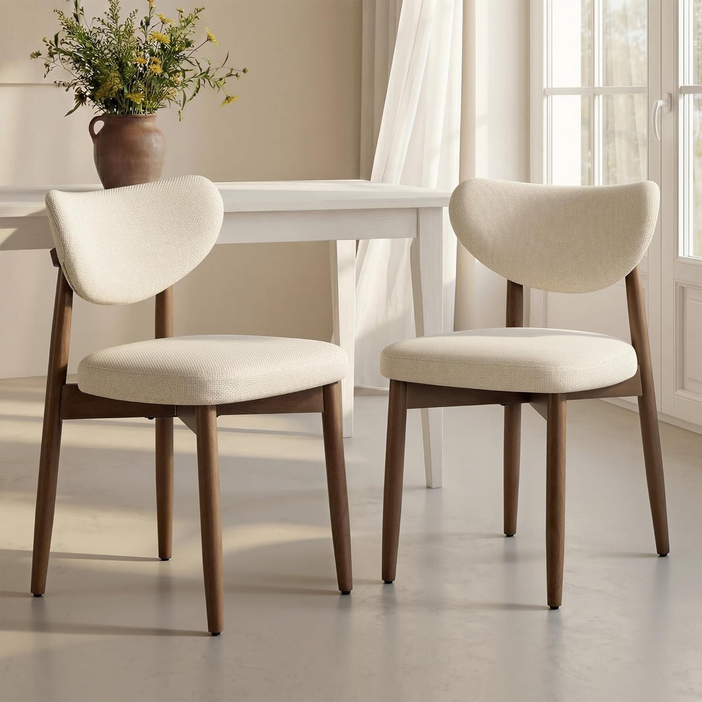 VASAGLE Wooden Dining Chairs Set of 2, Upholstered Kitchen Chairs with Solid Wood Legs, Ergonomic Curved Backrest, Built-in Handle, Mid Century Modern, for Kitchen Dining Vanity, Sage Green — Cappuccino Beige / Set of 2