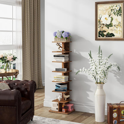 TUTOTAK Book Shelf, Narrow Spine Bookshelf, 8-Tier Bookcase for Small Space | 10.4 x 13.4 x 47.5 Inches Vertical Freestanding Corner Shelf for Living Room, Office, Study, Entryway, Brown BS06BB008 — 8 Tier / Rustic Brown (3)