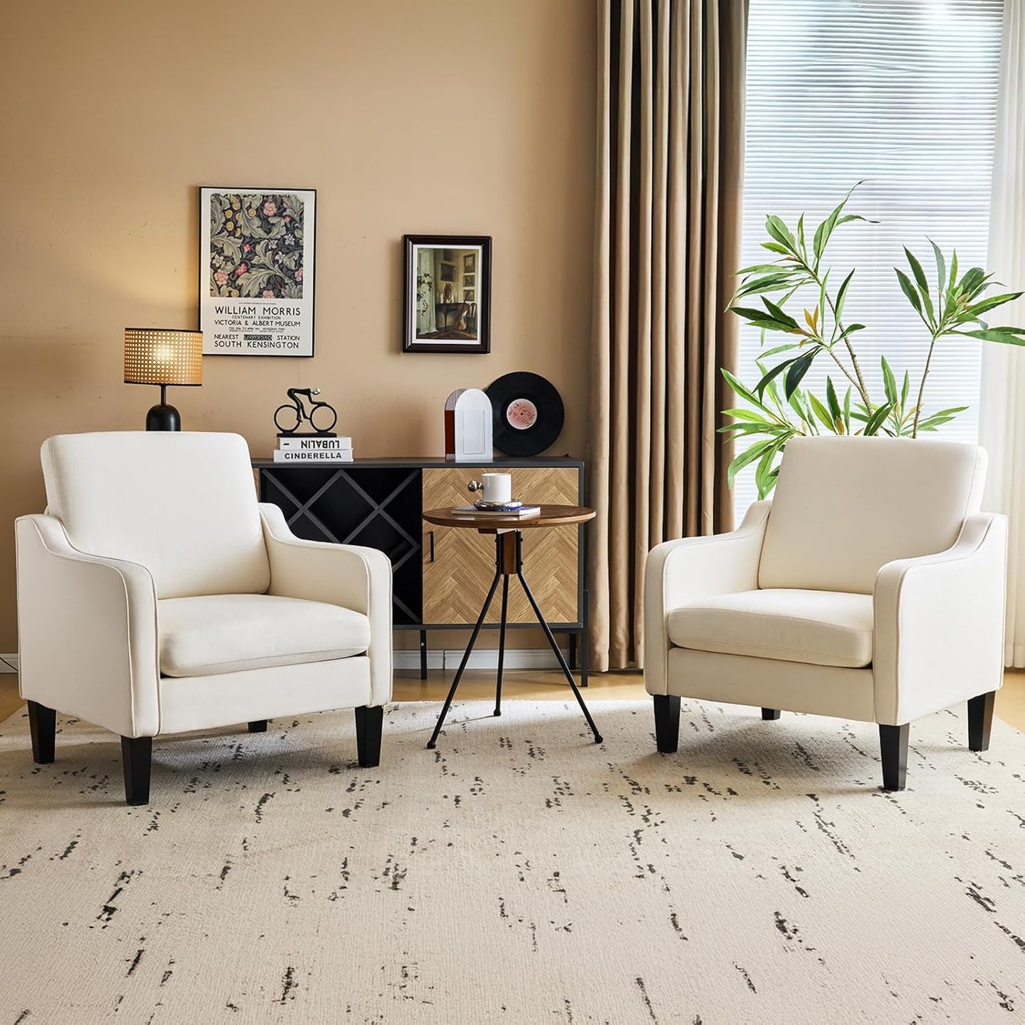 VINGLI Accent Chair for Living Room Chairs Light Brown Reading Chair for Bedroom Scooped Arm Chair Mid Century Modern Accent Chairs Upholstered Comfy Chair for Apartment, Waiting Room — 1 / Beige
