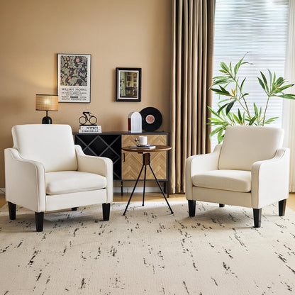 VINGLI Accent Chair for Living Room Chairs Olive Green Reading Chair for Bedroom Scooped Arm Chair Mid Century Modern Accent Chairs Upholstered Comfy Chair for Apartment, Waiting Room — 1 / Beige