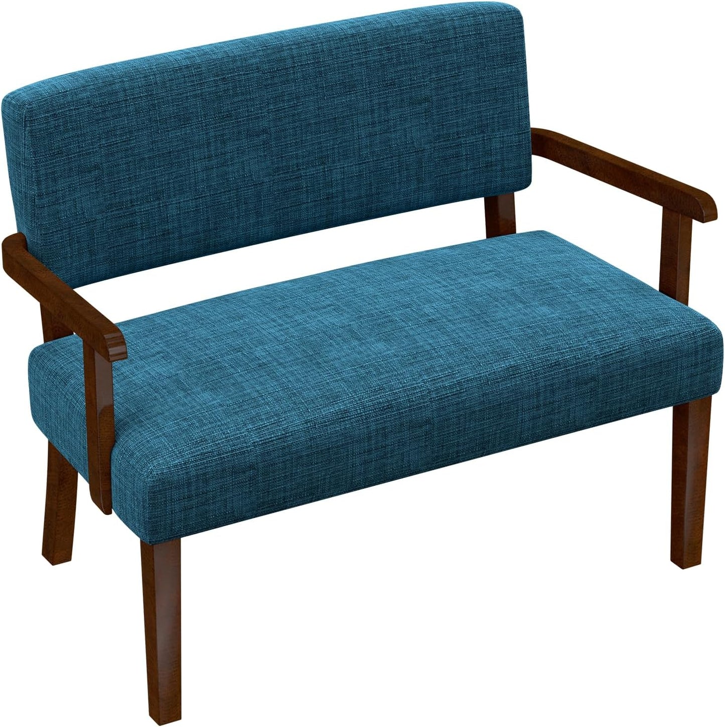 FAGAGA Accent Chair, Living Room Chairs Oversized with Soft Seat and Armrests for Dinning Bedroom Reading and Waiting Rooms — Blue / Linen / Bench