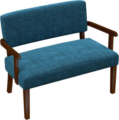 FAGAGA Accent Chair, Living Room Chairs Oversized with Soft Seat and Armrests for Dinning Bedroom Reading and Waiting Rooms — Blue / Linen / Bench