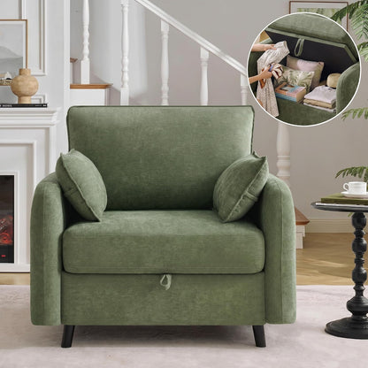 41" Oversized Accent Chair with Storage, Single Sofa for Living Room Beige | Modern Accent Chairs with Storage, Deep Seat Armchair Upholstered Comfy Reading Chair for Living Room, Bedroom, Chenille — Green / 1PC Chair
